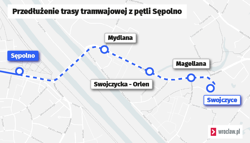 <p>Przedłużenie trasy tramwajowej z pętli Sępolno</p>