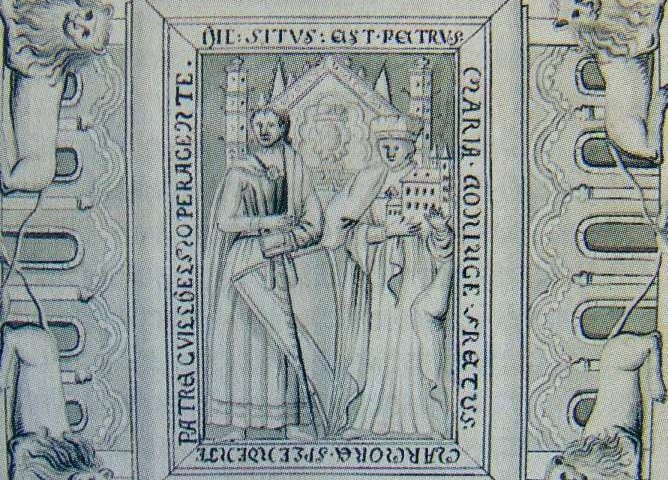 <p>Wizerunek płyty nagrobnej Włostowic&oacute;w, pochodzący z okresu, gdy nagrobek już nie istniał</p>