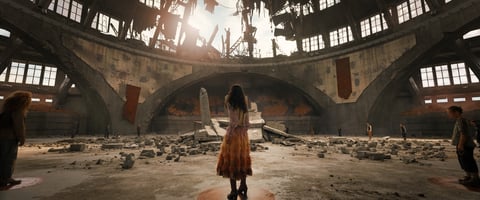 Kadr z filmu, na którym widać zmienioną komputerowo Halę Stulecia
