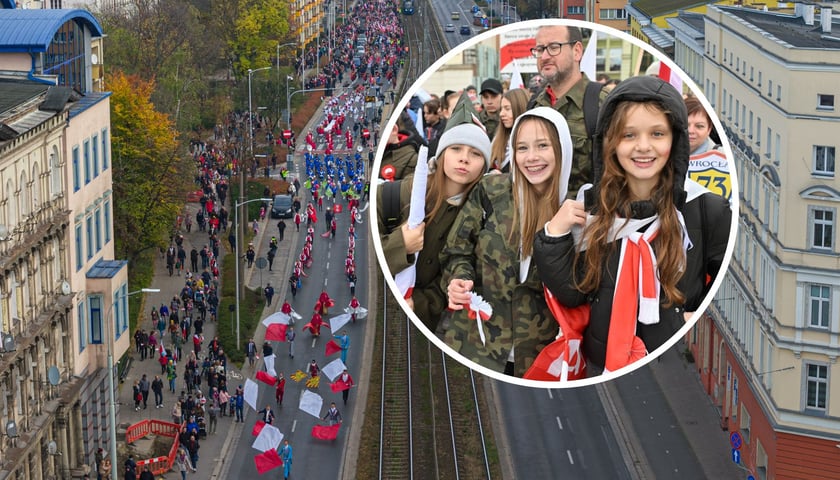 Uczestnicy marszu z okazji 11 listopada, tłum ludzi na ulicach