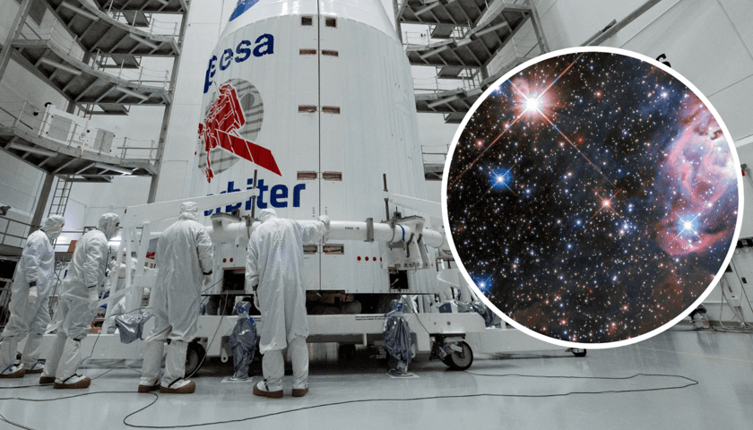Orbiter gotowy do uruchomienia (zdjęcie główne); kosmos (zdjęcie w kółku)
