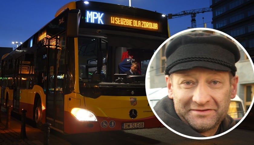 Autobus MPK i Mariusz Kiljan. Wrocławski aktor wraz z MPK wspiera krwiodawstwo.
