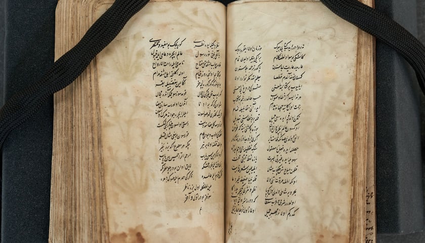 <p>Turecki rękopis z XVI wieku, strony z papier silouette. Widać wyblakłe już ilustracje</p>