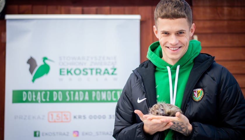 Piłkarze Śląska Wrocław odwiedzili Ekostraż, mogli np. potrzymać malutkie jeże