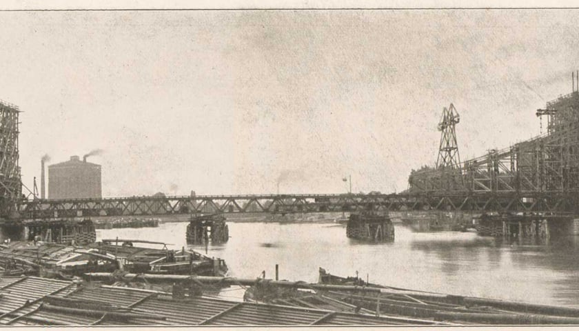 Budowa mostu Grunwaldzkiego we Wrocławiu w latach 1908-1910 - archiwalne zdjęcia