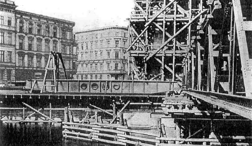 Budowa mostu Grunwaldzkiego we Wrocławiu w latach 1908-1910 - archiwalne zdjęcia