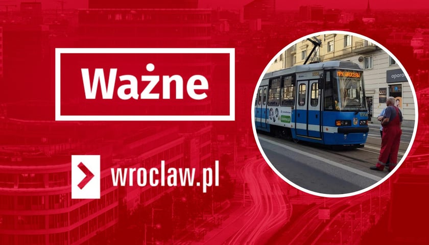 Napis ważne na czerwonym tle, w kółku tramwaj i pracownik MPK