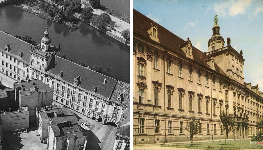 Główny gmach Uniwersytetu Wrocławskiego na archiwalnych zdjęciach pochodzących z fotopolska.eu