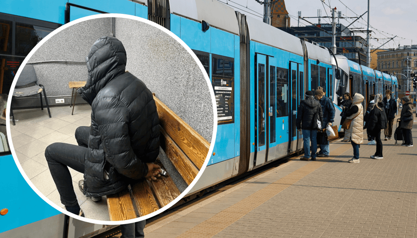 40-letni mężczyzna jest podejrzewany o naruszenie nietykalności cielesnej funkcjonariusza publicznego (na zdjęciu w kółku).  Zdjęcie ilustracyjne - tramwaj we Wrocławiu