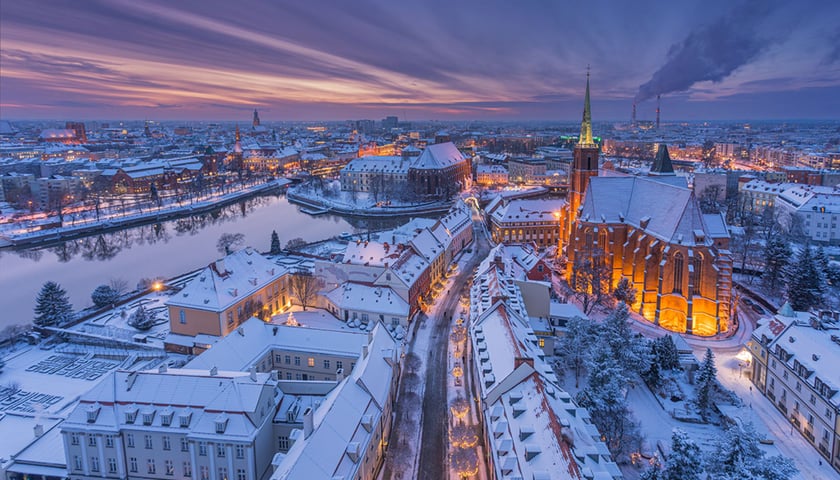 Panorama Wrocławia zimą