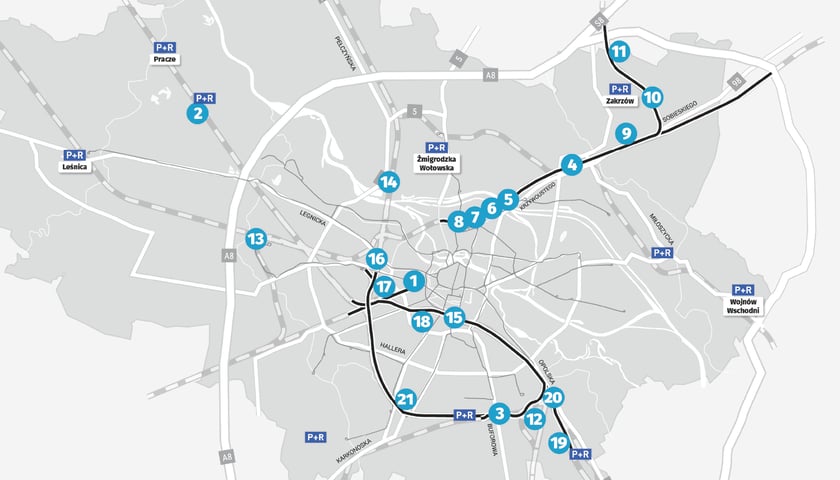 Mapa prezentuje listę inwestycji PKP.