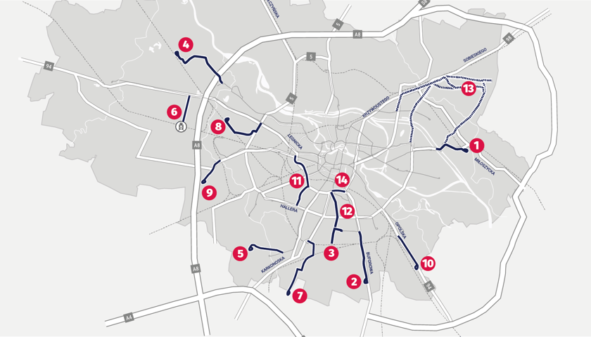 Na zdjęciu mapa wszystkich planowanych inwestycji tramwajowych we Wrocławiu. Sprawdź, kiedy tramwaj na Psie Pole i Jagodno. Poznaj inne plany WPT, takie jak tramwaj na Swojczyce, Maślice, Borowską i nie tylko!