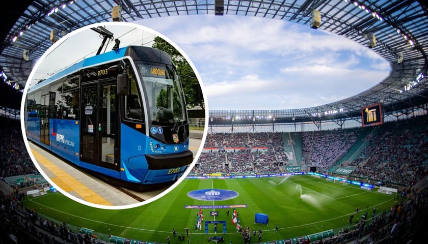 Zdjęcie ilustracyjne dotyczące komunikacji specjalnej: tramwaj oraz Tarczyński Arena