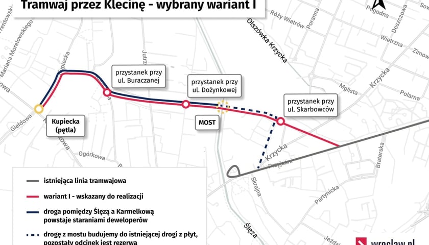 Wybrany wariant trasy na Klecinę