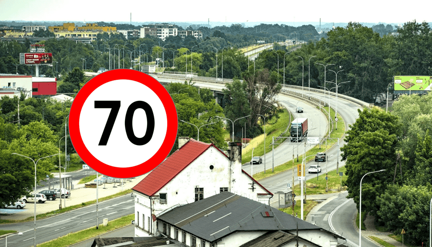 Widok na aleję Sobieskiego i estakadę biegnącą nad torami kolejowymi. Na tym odcinku pozostanie ograniczenie prędkości do 70 km/h