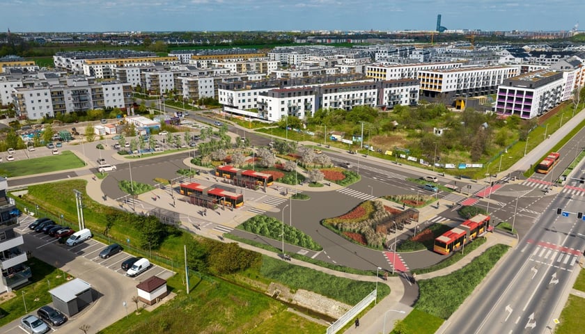Wizualizacja nowej pętli autobusowo-tramwajowej na Jagodnie. Sprawdź, jakie inwestycje wchodzą w skład Rozwiązań dla Południa