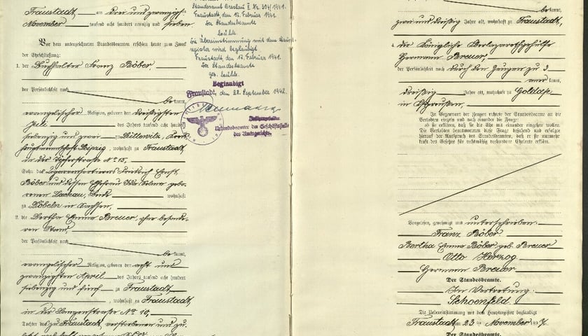 Akt ślubu Berthy i Franza