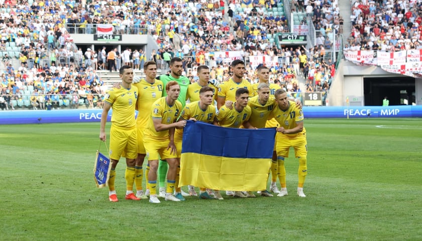 Reprezentacja Ukrainy w piłce nożnej na Tarczyński Arenie. Zdjęcie wykonane podczas wrześniowego meczu z Anglią w eliminacjach do Euro 2024