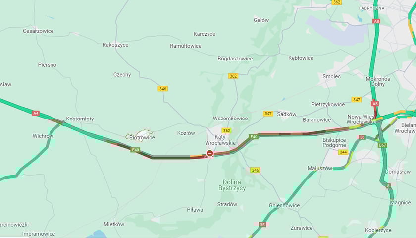 zator na A4, mapa