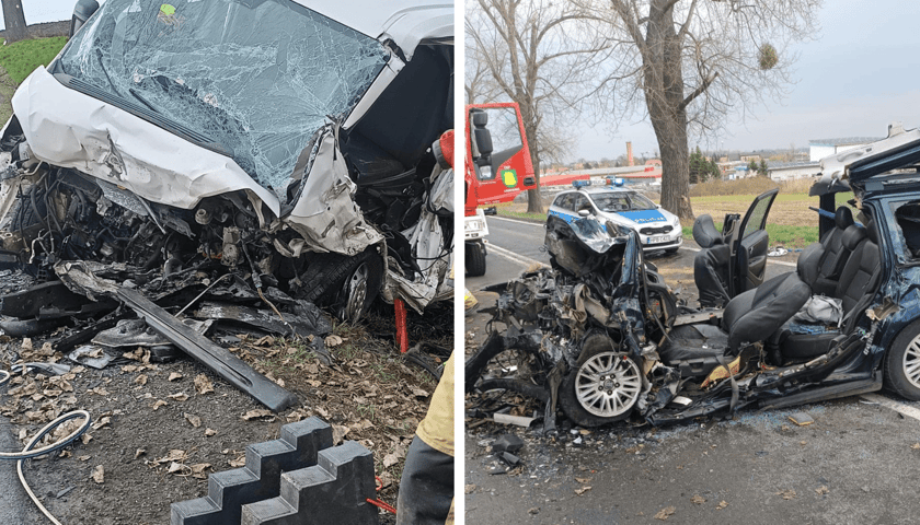 Uszkodzone samochody z miejsca wypadku na DK8 koło Łagiewnik