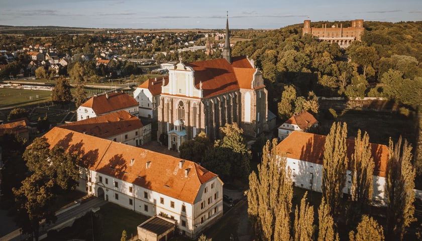 <p>Widok na pałac i założenie klasztorne</p>