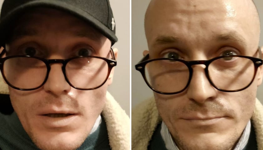 Dwa zestawione obok siebie portrety mężczyzny w okularach. Policja poszukuje jego ofiar