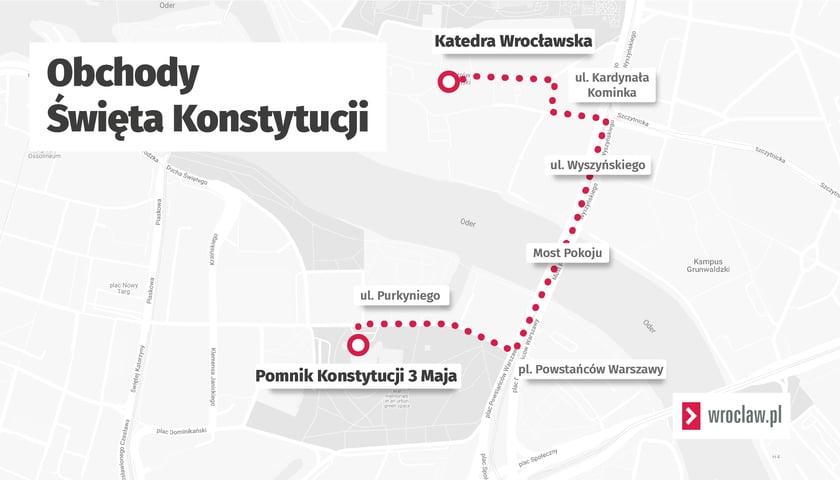 <p>Mapa z trasą marszu w ramach obchod&oacute;w Święta Konstytucji&nbsp;&nbsp;</p>