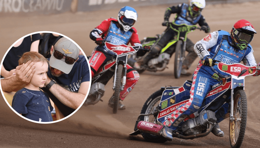 Zawodnicy Budex Cup Runda II Wrocław (zdjęcie główne),  mężczyzna zasłania dziecku uszy (zdjęcie w kółku)  