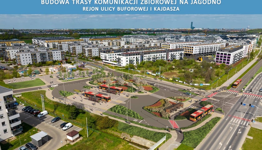 Wizualizacja trasy komunikacji zbiorowej na Jagodno - rejon ulic Buforowej i Kajdasza