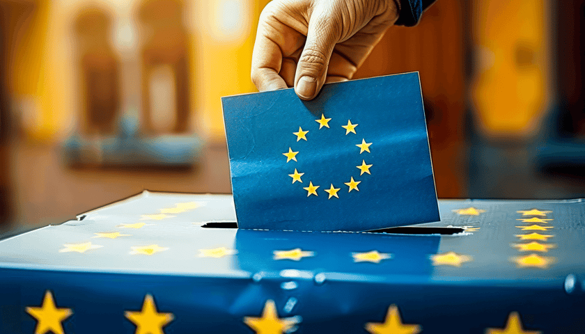 Na zdjęciu urna wyborcza z motywem Unii Europejskiej. Sprawdź przydatne kontakty podczas wyborów do Parlamentu Europejskiego 2024