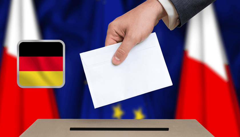Das Bild zeigt die Flagge der Europäischen Union und eine Wahlurne mit einem Stimmzettel. Sehen Sie nach, wann die Wahlen zum Europäischen Parlament stattfinden. Sehen Sie die Kandidaten für das Europäische Parlament aus Wrocław