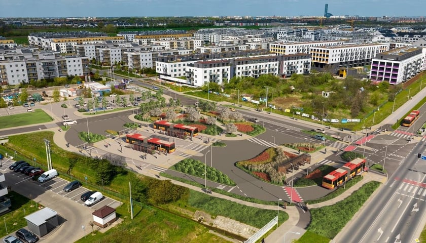 Wizualizacja nowej pętli autobusowo-tramwajowej na Jagodnie. Sprawdź, jakie inwestycje wchodzą w skład Rozwiązań dla Południa