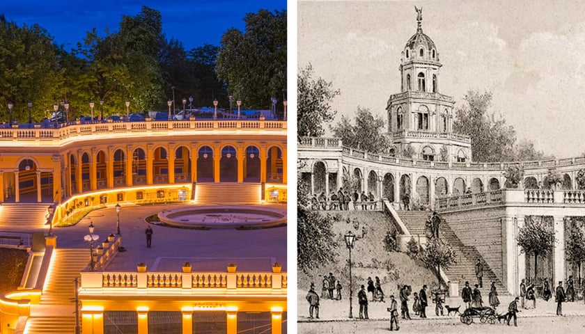 Na zdjęciu porównanie nowego (2024 rok)  dawnego (1867 rok wyglądu Bastionu Sakwowego