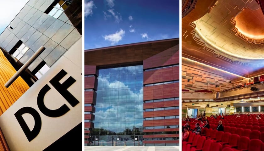 Kolaż trzech zdjęć – na fotografiach DCF, wnętrze Teatru Capitol, Narodowe Forum Muzyki