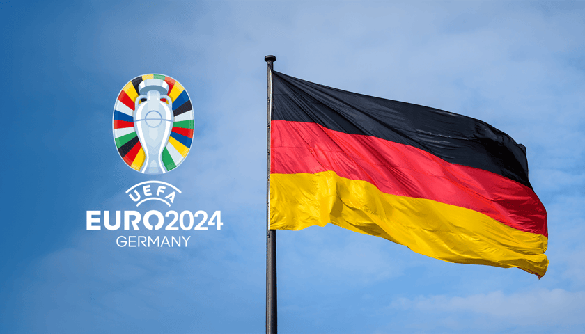 Flaga Niemiec - gospodarza Euro 2024 i logotyp mistrzostw
