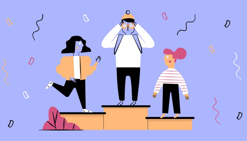 <p>Grafika: trzy postacie na podium</p>