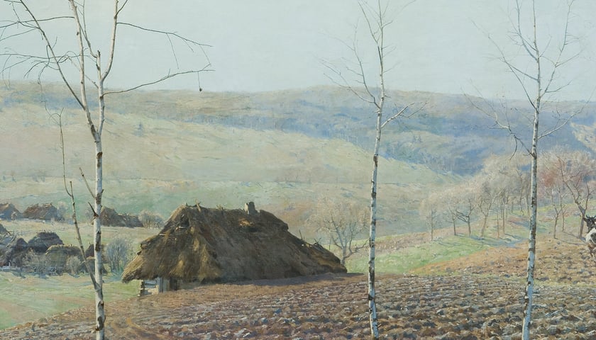 Fragment Panoramy Racławickiej przedstawiający chatę