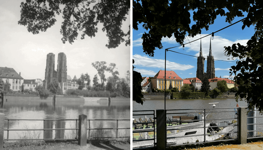 Widok na Ostrów Tumski we Wrocławiu kiedyś i współcześnie