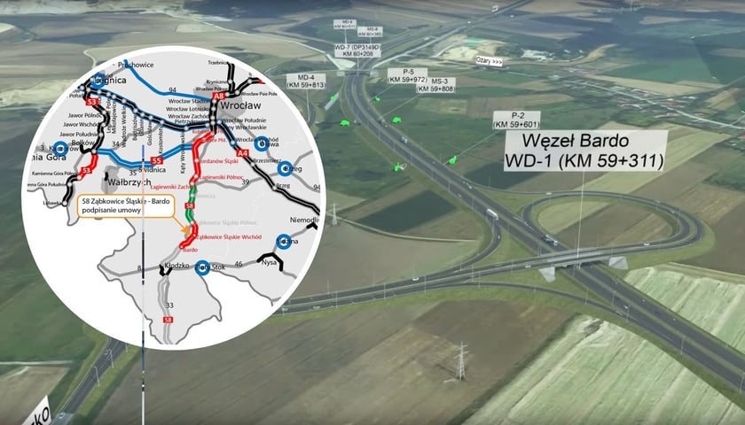 W owalu mapa budowy S8, na zdjęciu głównym wizualizacja nowego odcinka S8
