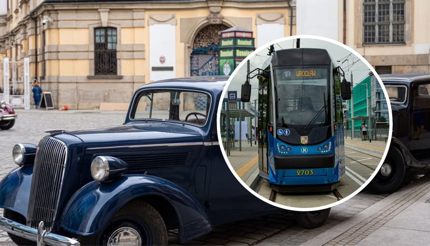 Zdjęcie archiwalne z planu zdjęciowy Disneya na ul. Włodkowica oraz tramwaj MPK.