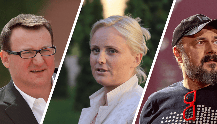 Od lewej portrety znanych aktorów: Robert Więckiewicz, Kinga Preis, Arkadiusz Jakubik