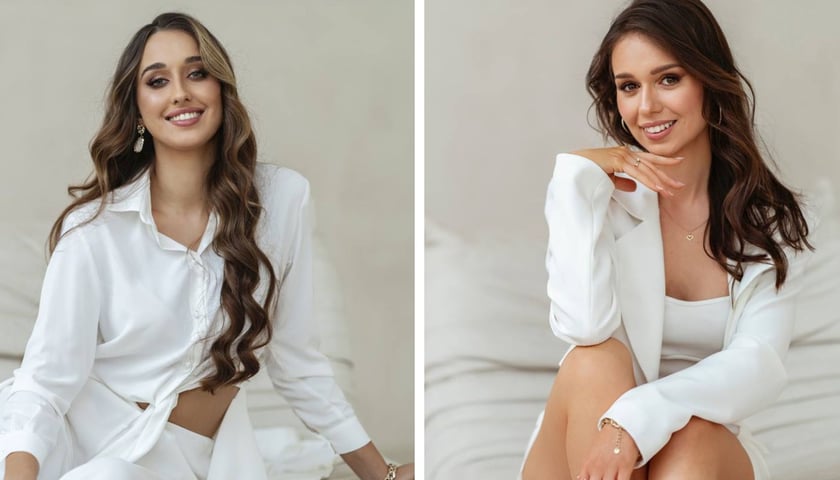 Kinga Cyran i Dominika Kowalczyk, dwie finalistki Miss Polski z Dolnego Śląska, w białych ubraniach