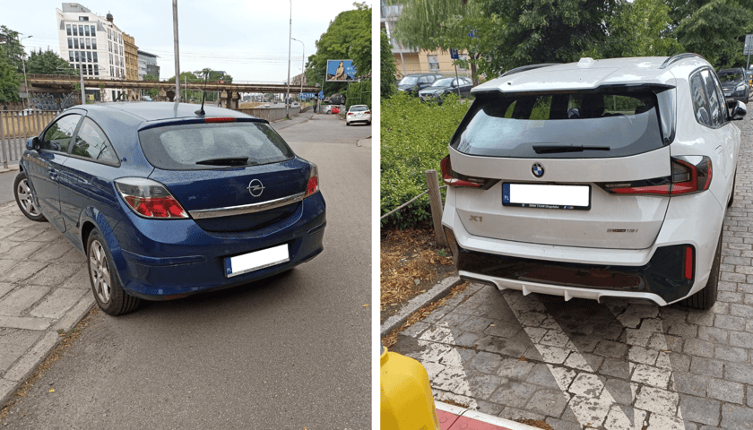 Przykłady nieprawidłowego parkowania samochodów