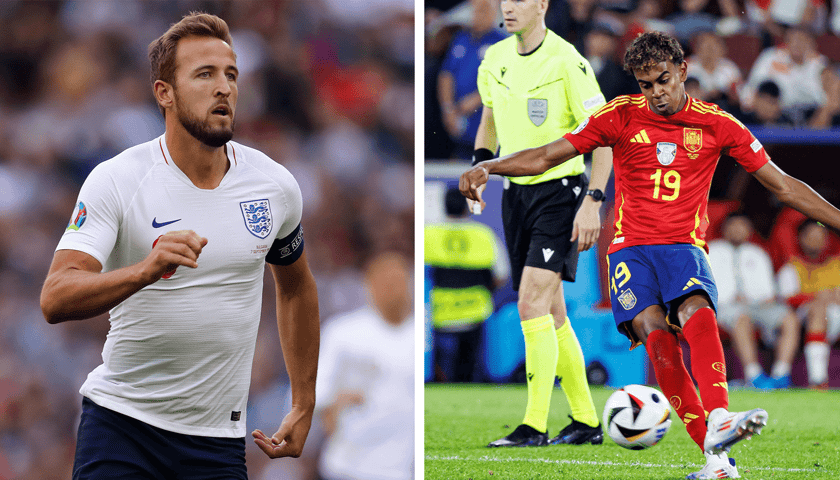 Z lewej Harry Kane, kapitan reprezentacji Angli, obok Lamine Yamal z drużyny Hiszpanii