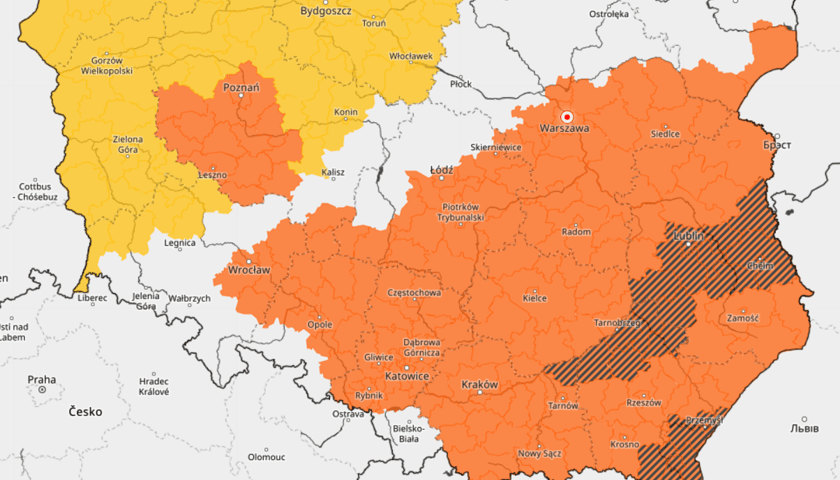 Mapa ostrzeżeń pogodowych IMGW na poniedziałek 15 lipca 2024
