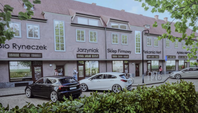 Wizualizacja elewacji budynku przy ul. Partyzantów, fragment wystawy plenerowej "Projekt Sępolno", Wrocław, 16.07.2024