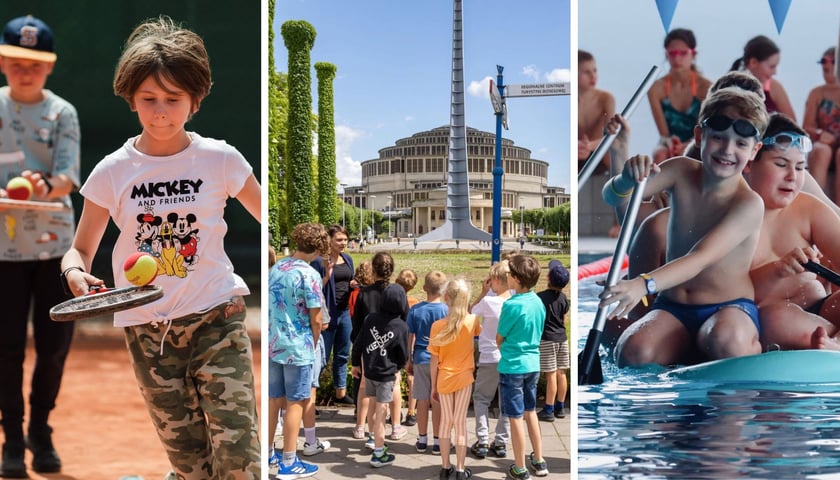 Od lewej: półkolonia w Spartanie, w Hali Stulecia i w Aquaparku