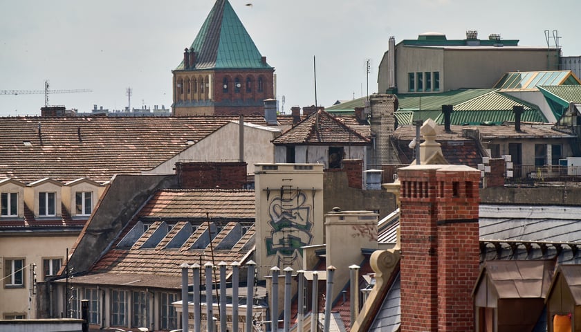 Panorama Wrocławia ze szczytu kamienicy na pl. Solnym