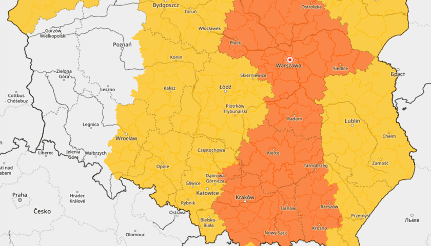 mapa prognozowanych ostrzeżeń meteorologicznych na weekend
