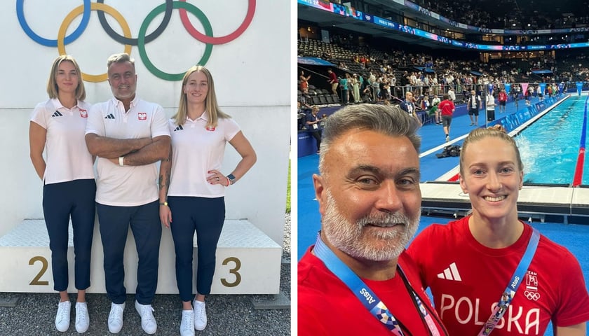 Kornelia Fiedkiewicz, trener Grzegorz Widanka i Dominika Sztandera w Paryżu